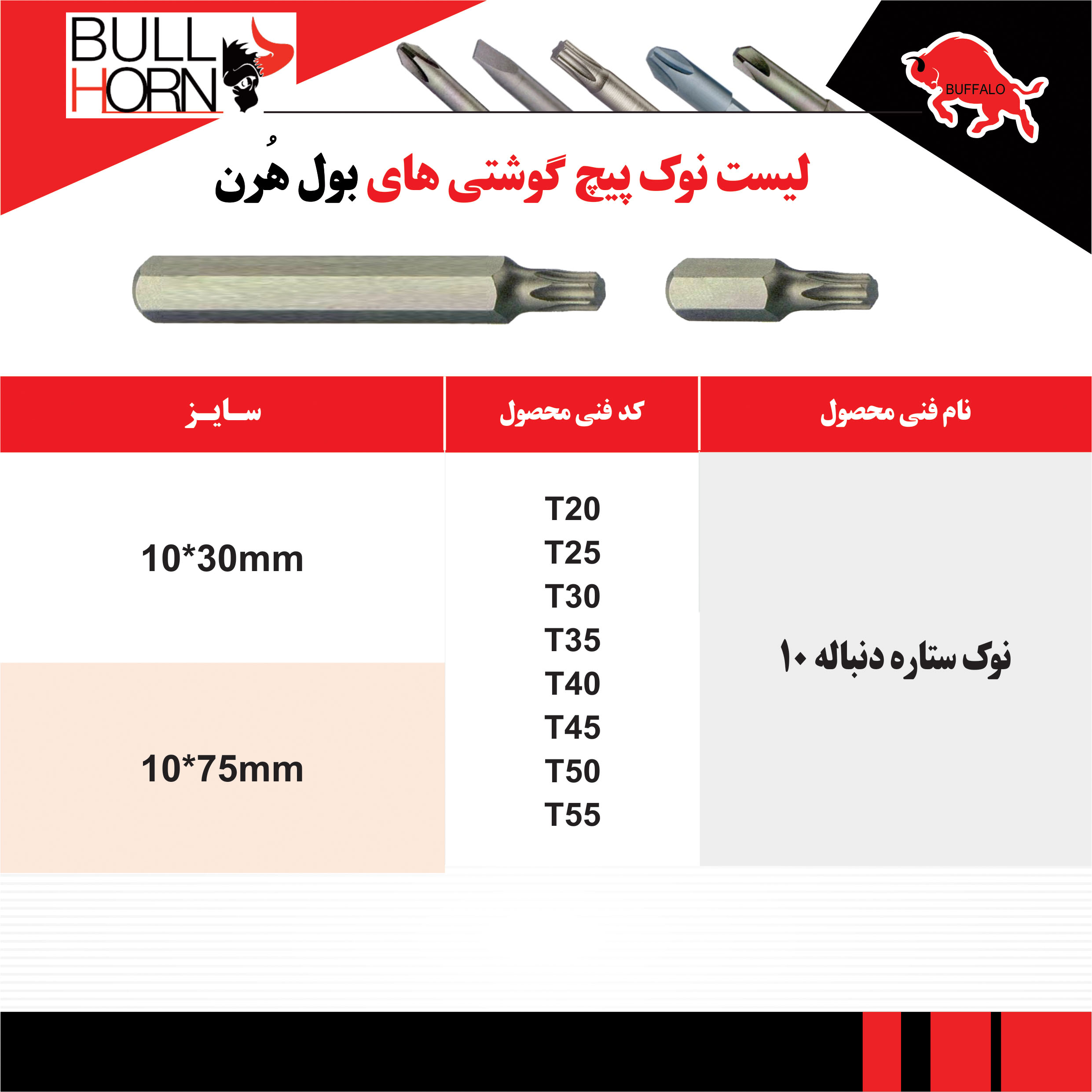 نوک ستاره دنباله 10 T25 کوتاه بول هرن